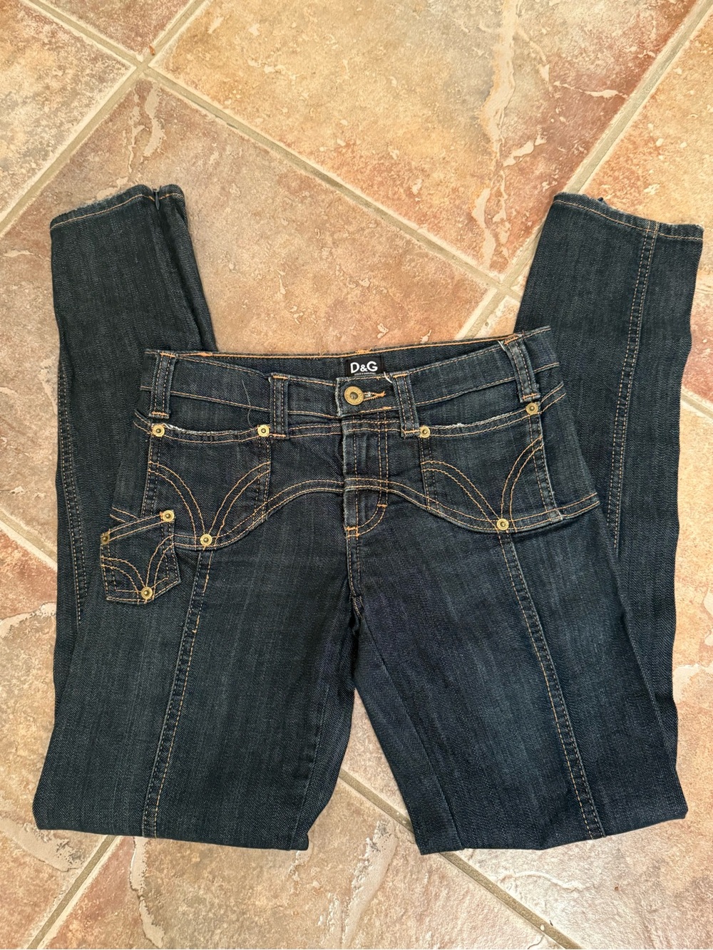 Vintage D&G Dolce & Gabbana Jeans 24 Made In Italy Y2K Dark Wash Low Rise Skinny